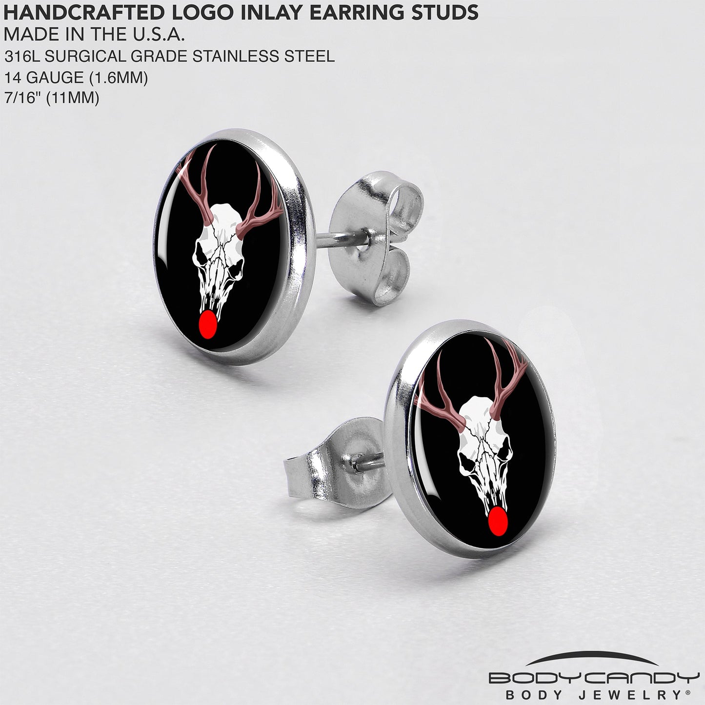 Holiday Dead Nosed Reindeer Stud Earrings by Onyx O