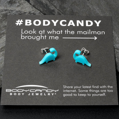 Blue Acrylic Brontosaurus Dinosaur Stud Earrings