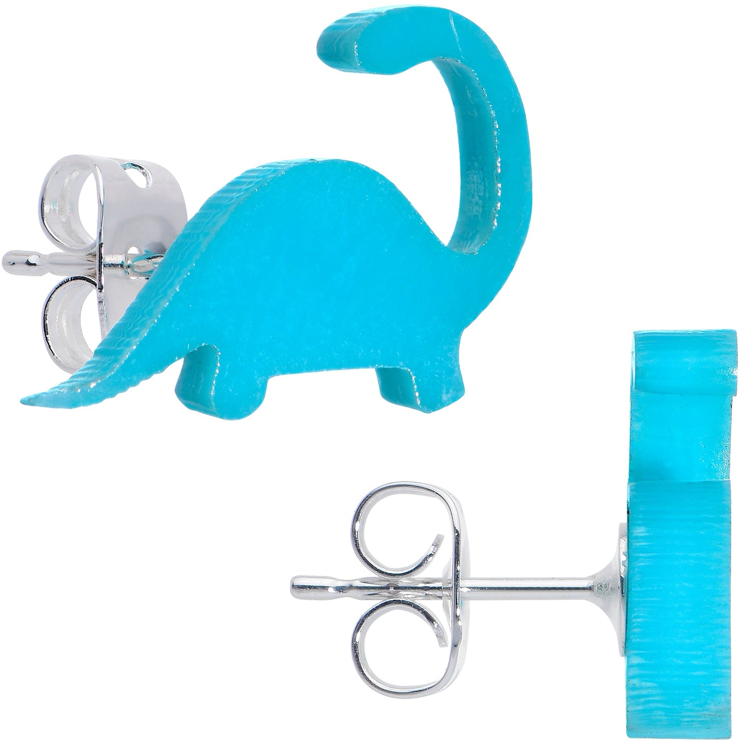 Blue Acrylic Brontosaurus Dinosaur Stud Earrings