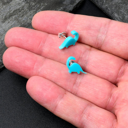 Blue Acrylic Brontosaurus Dinosaur Stud Earrings