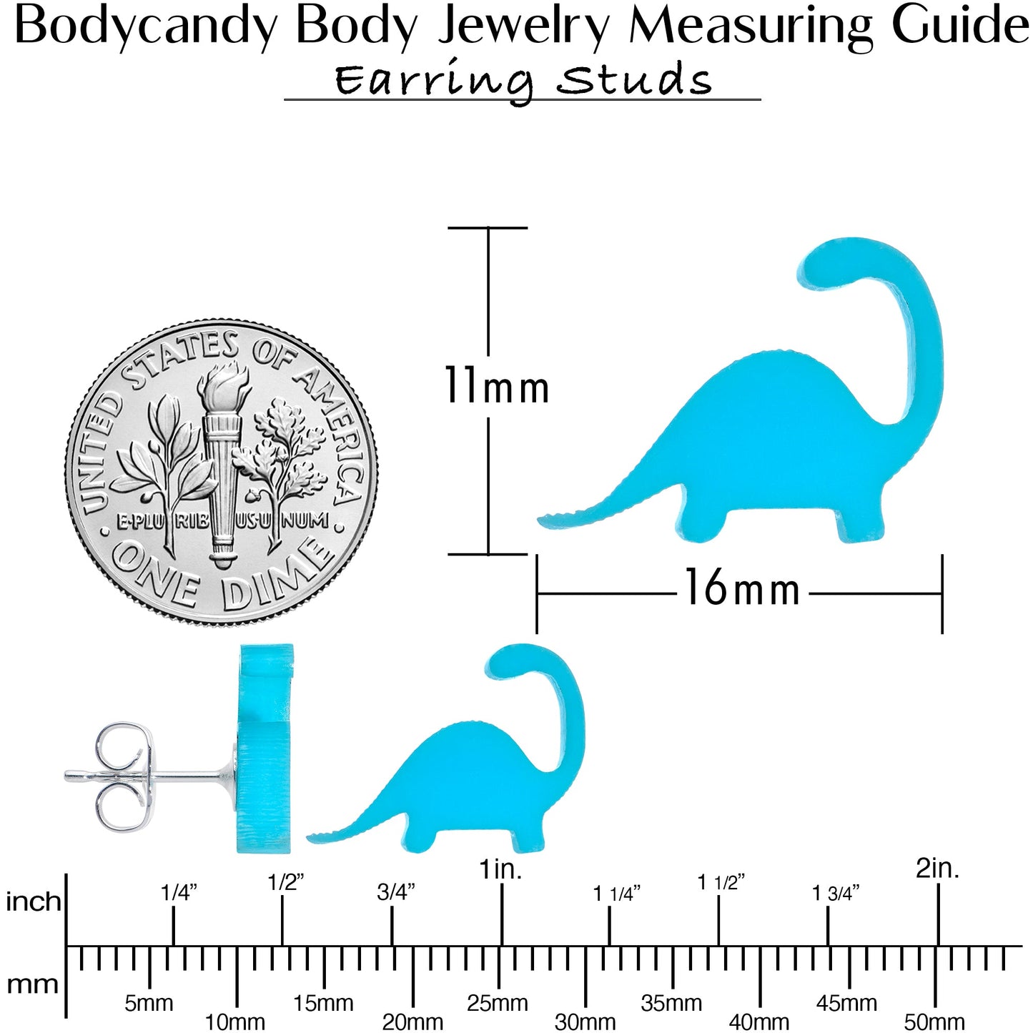 Blue Acrylic Brontosaurus Dinosaur Stud Earrings