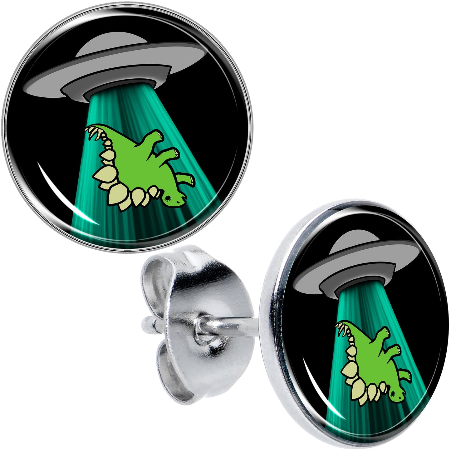 Alien UFO Dinosaur Abduction Stud Earrings Set by Onyx O