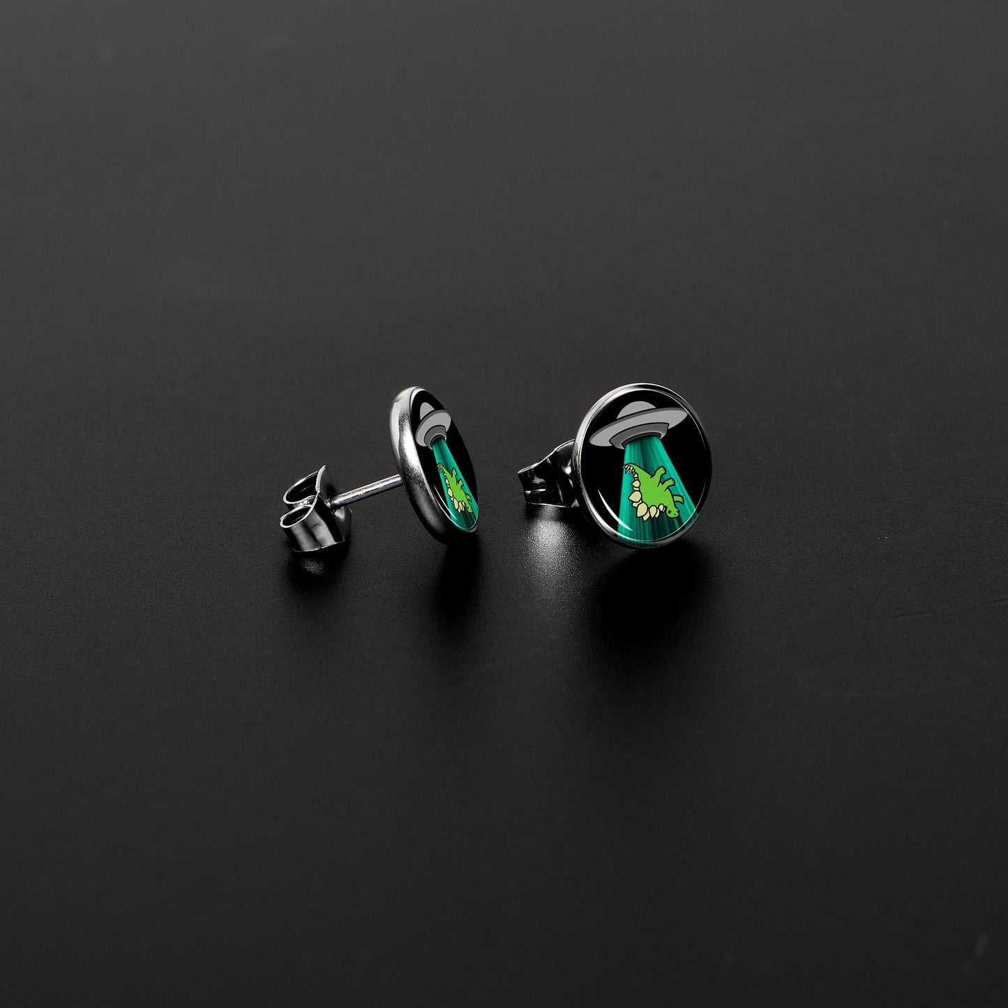 Alien UFO Dinosaur Abduction Stud Earrings Set by Onyx O