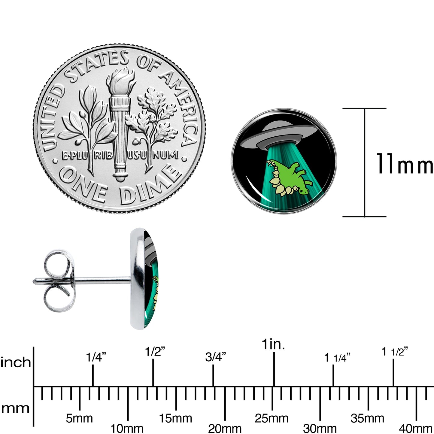 Alien UFO Dinosaur Abduction Stud Earrings Set by Onyx O