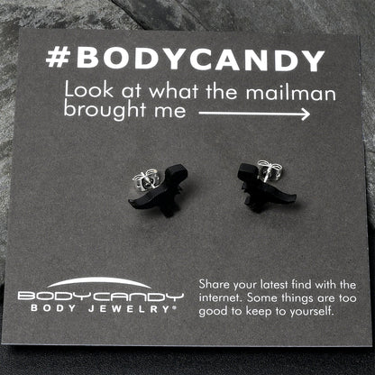 Black Acrylic Tyrannosaurus Rex Dinosaur Stud Earrings