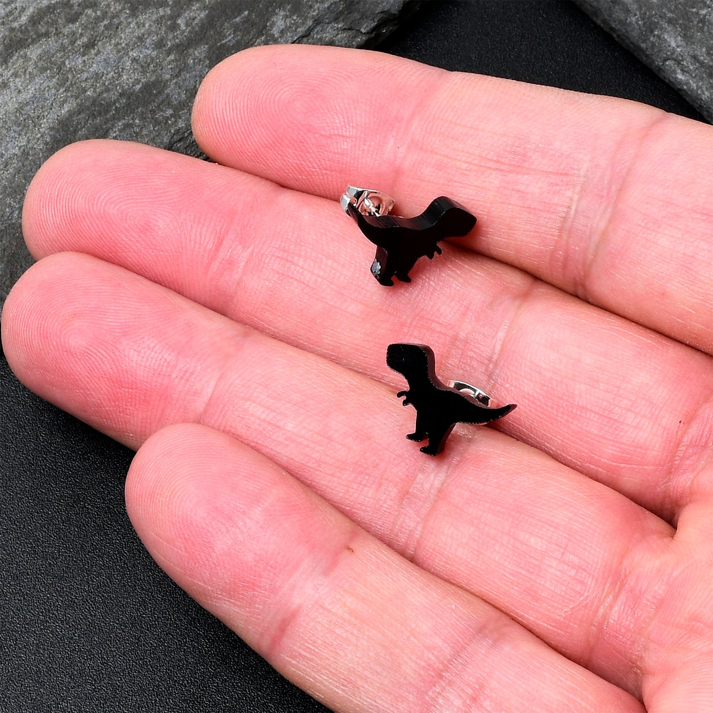 Black Acrylic Tyrannosaurus Rex Dinosaur Stud Earrings
