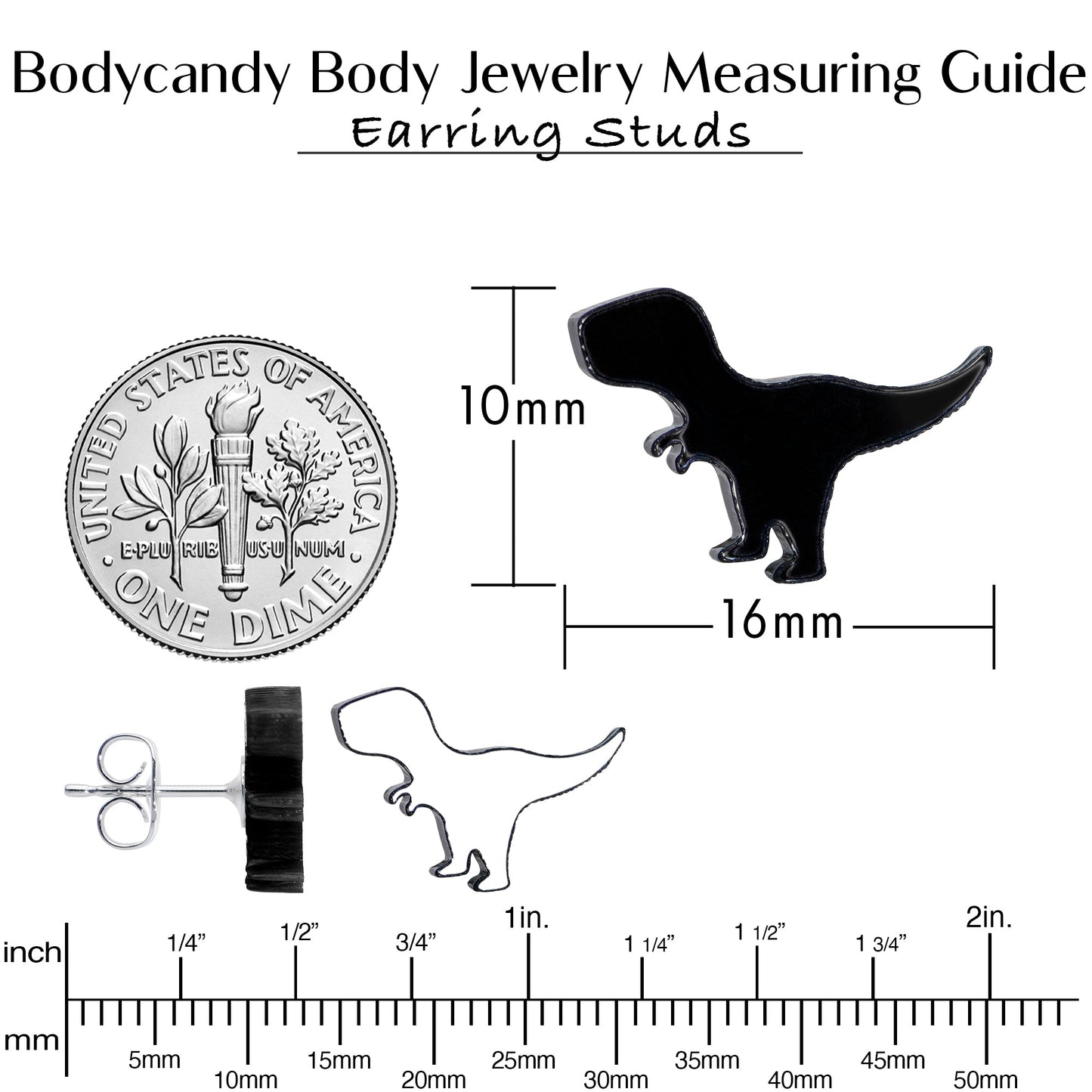 Black Acrylic Tyrannosaurus Rex Dinosaur Stud Earrings