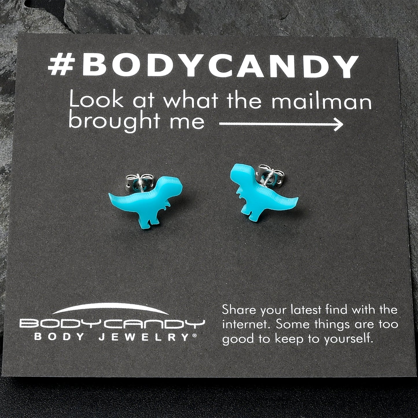 Blue Acrylic Tyrannosaurus Rex Dinosaur Stud Earrings