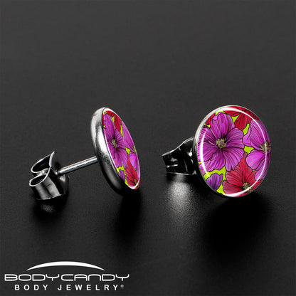 Blossom Creation Tropical Floral Flowers Stud Earrings by Onyx O