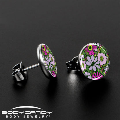 Blossom Creation Paradise of Pink Flowers Stud Earrings by Onyx O