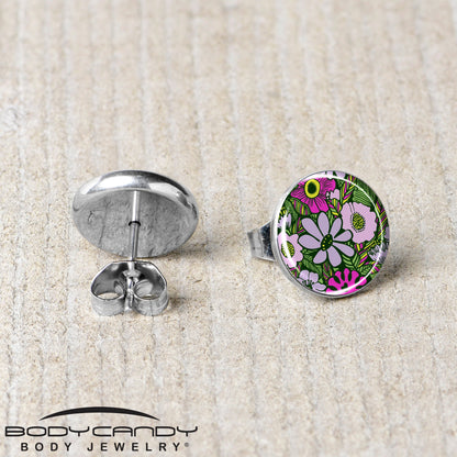 Blossom Creation Paradise of Pink Flowers Stud Earrings by Onyx O
