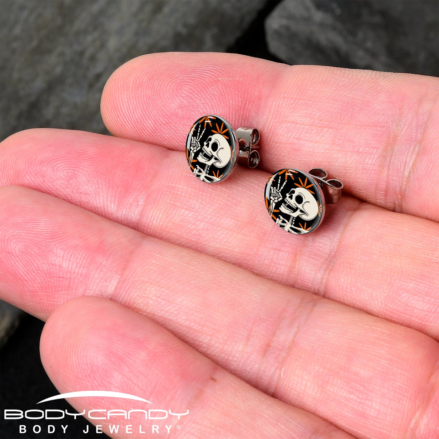 Peace Sign Skeleton Stud Earrings by Onyx O