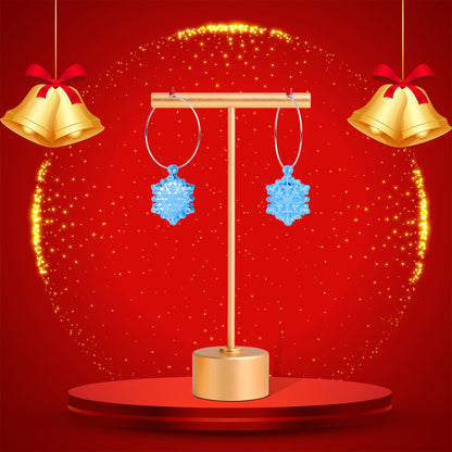 Ice Blue Winter Snowflake Hoop Earrings