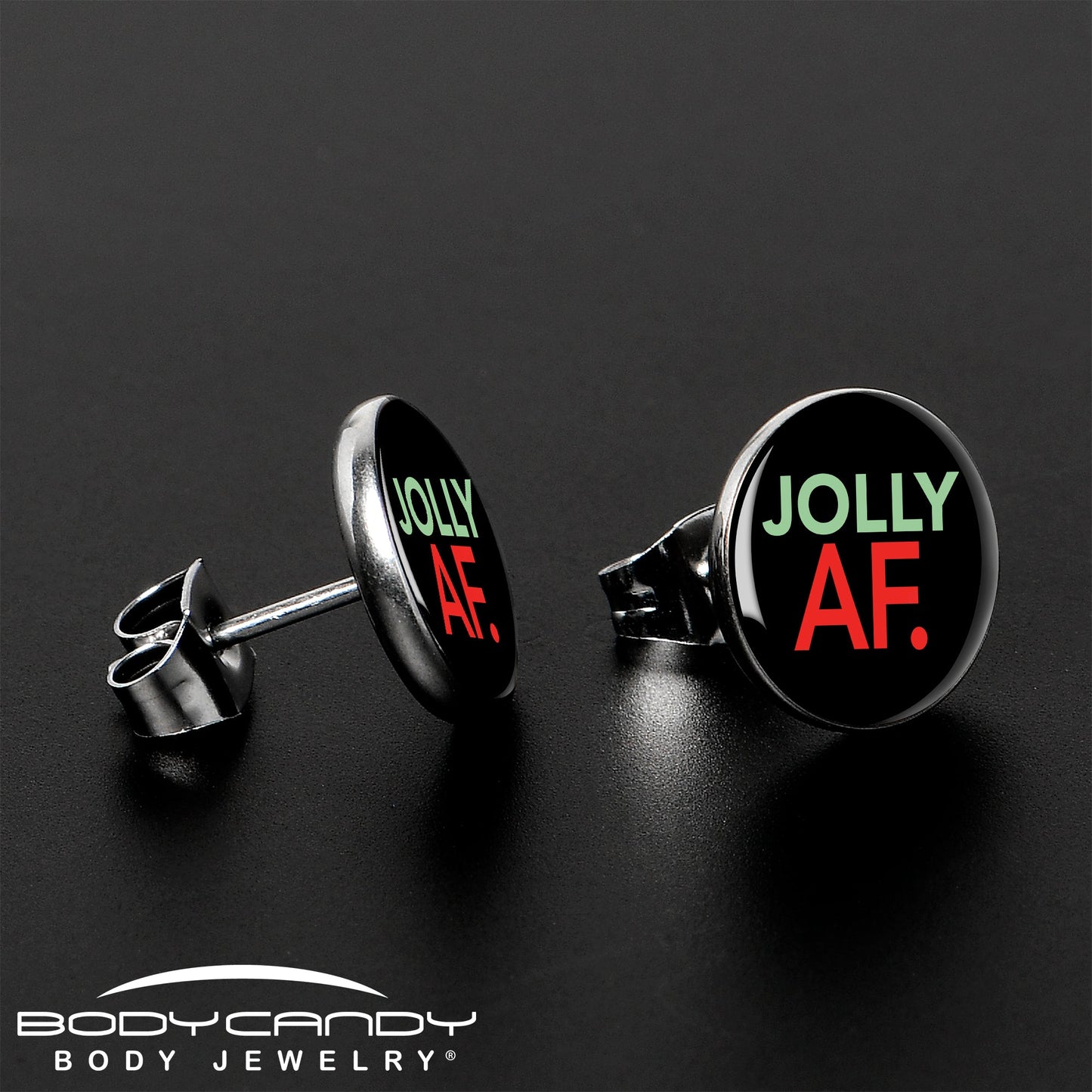 Jolly AF Festive Holiday Christmas Stud Earrings by Onyx O