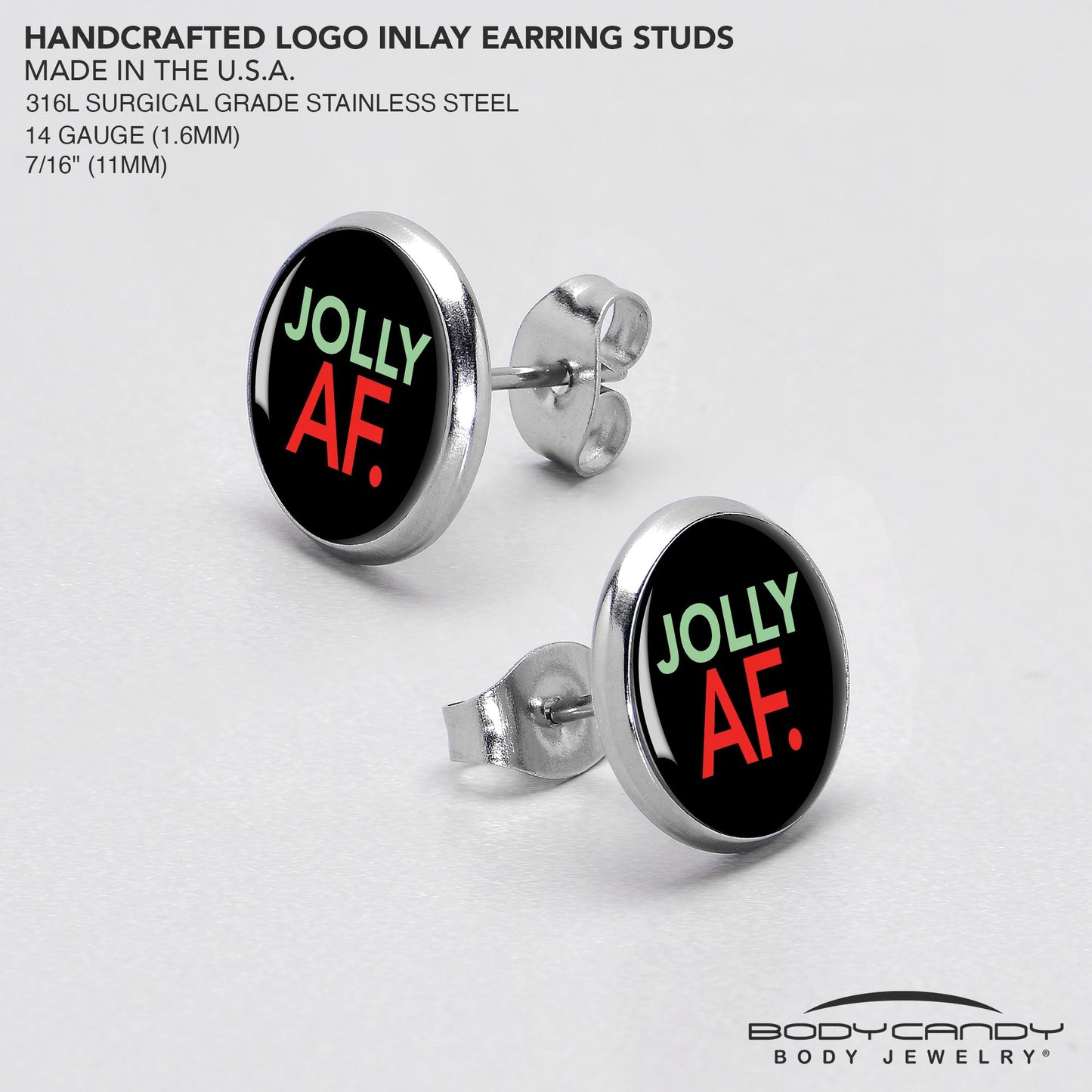 Jolly AF Festive Holiday Christmas Stud Earrings by Onyx O