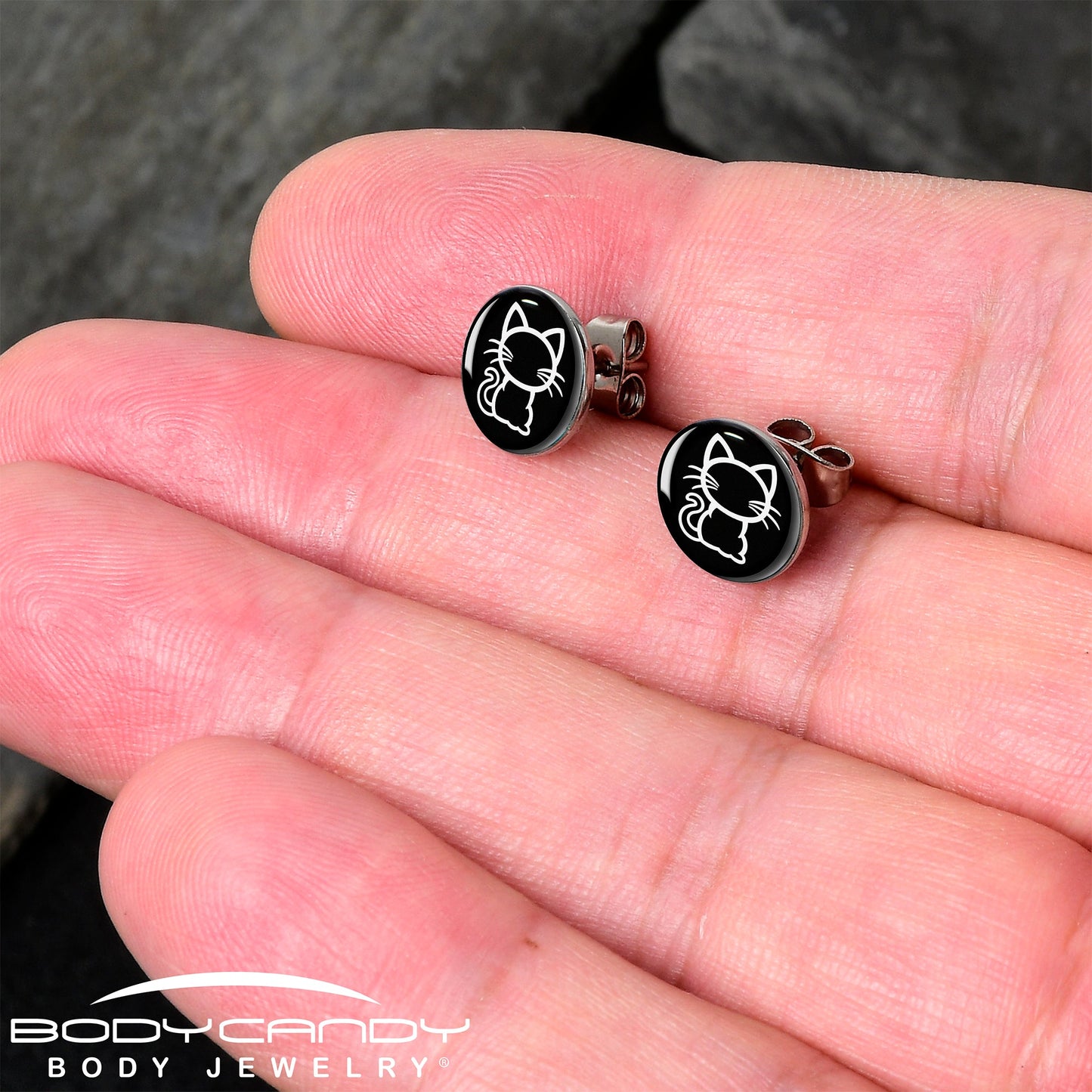 Black and White Kitty Cat Stud Earrings by Onyx O