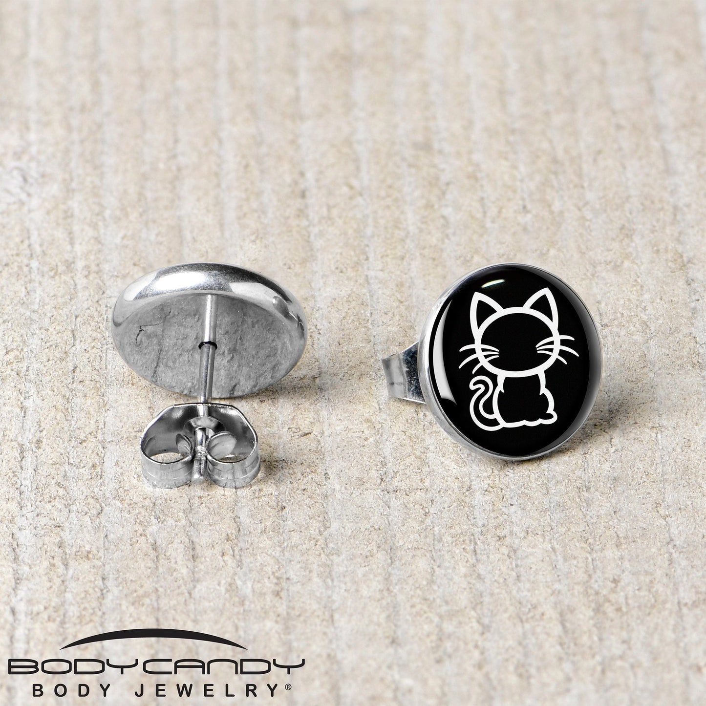 Black and White Kitty Cat Stud Earrings by Onyx O