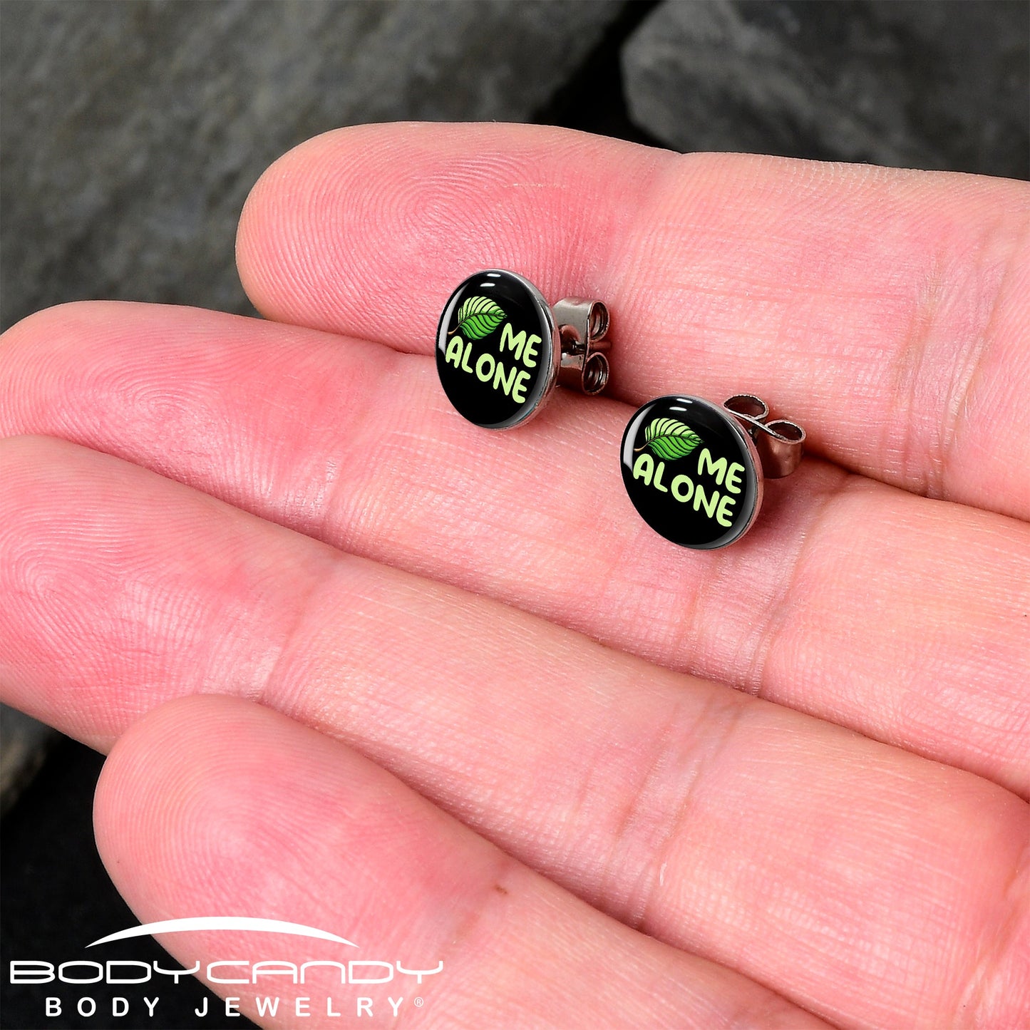 Black Green Leaf Me Alone Stud Earrings by Onyx O