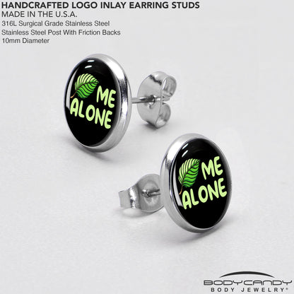 Black Green Leaf Me Alone Stud Earrings by Onyx O