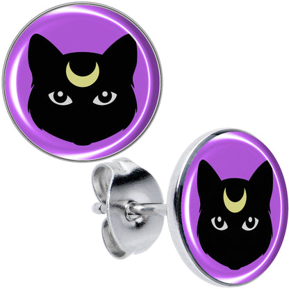 Black Mystic Kitty Cat Stud Earrings by Onyx O