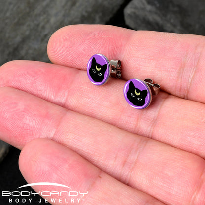 Black Mystic Kitty Cat Stud Earrings by Onyx O