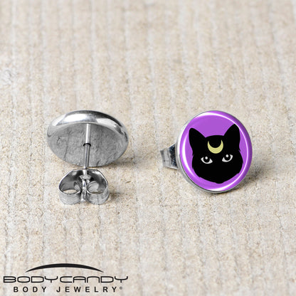 Black Mystic Kitty Cat Stud Earrings by Onyx O