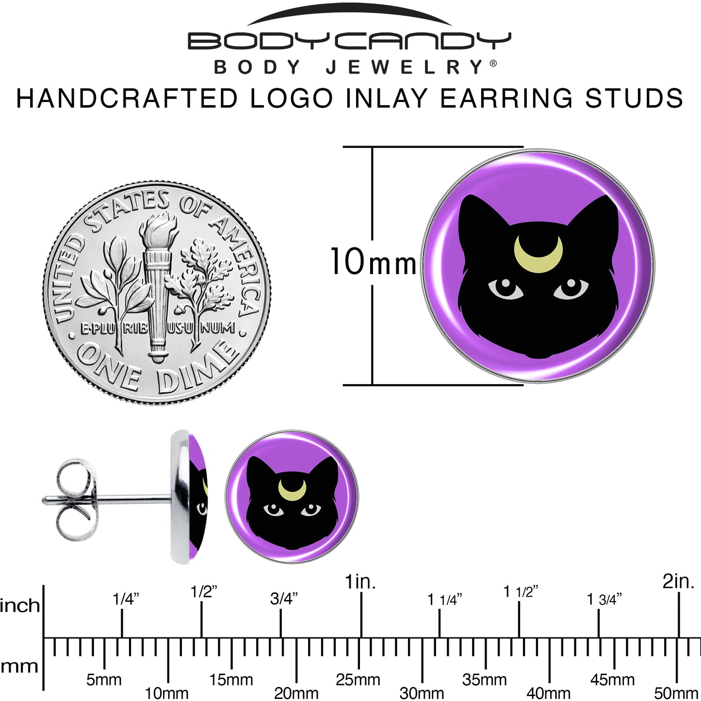 Black Mystic Kitty Cat Stud Earrings by Onyx O