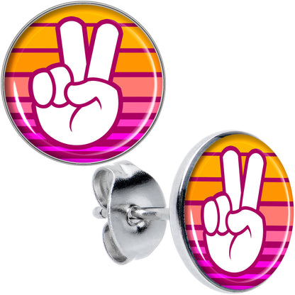 Retro Stripes Peace Sign Fingers Stud Earrings by Onyx O