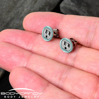 Frowning Plug Outlet Stud Earrings by Onyx O