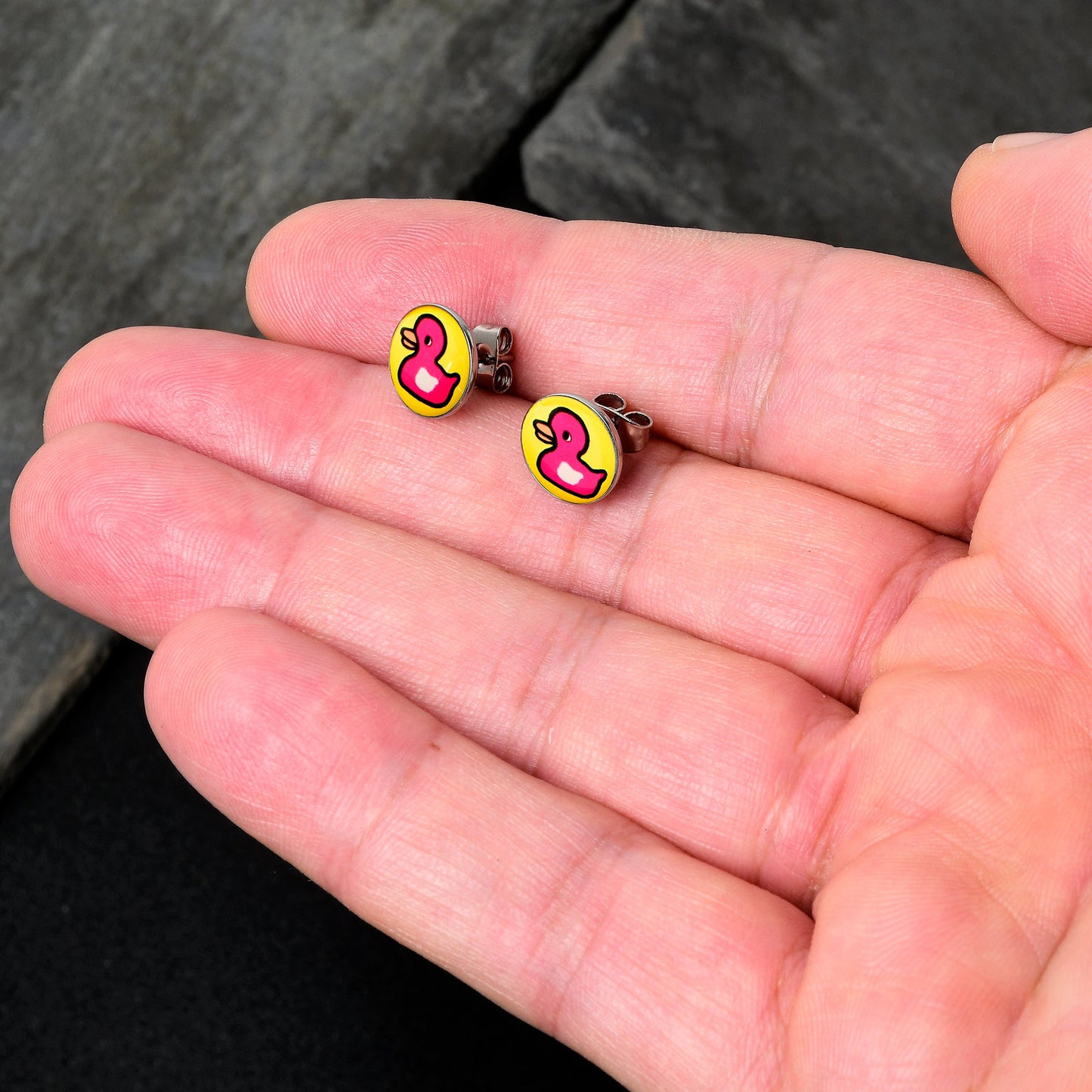 Pink Ducky Stud Earrings by Onyx O