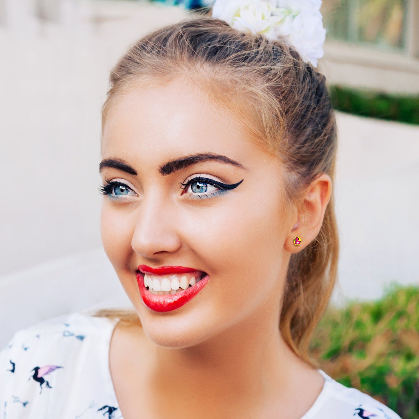 Pink Ducky Stud Earrings by Onyx O