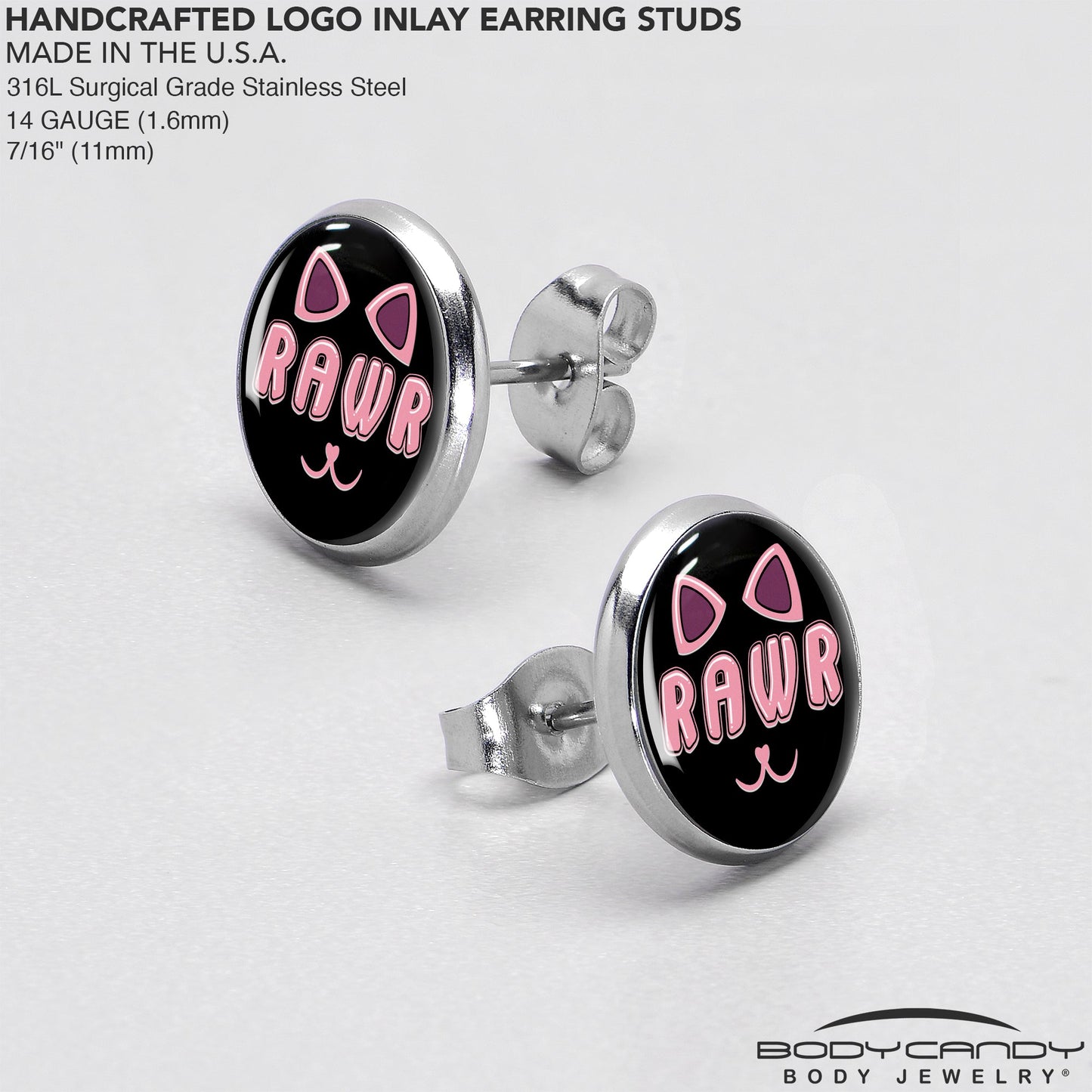 RAWR Kitty Cat Stud Earrings by Onyx O
