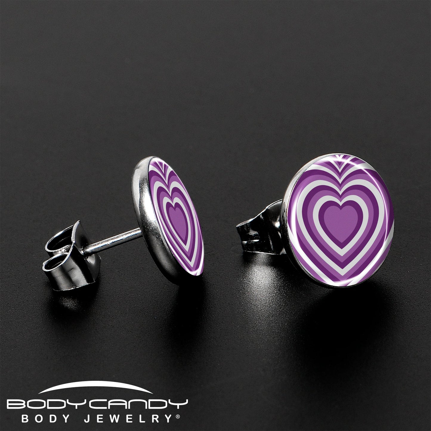 Purple Retro Heart Stud Earrings by Onyx O