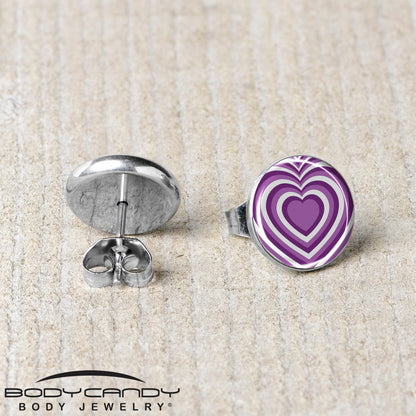 Purple Retro Heart Stud Earrings by Onyx O