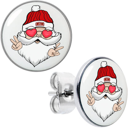 Christmas Peace Love Santa Stud Earrings by Onyx O