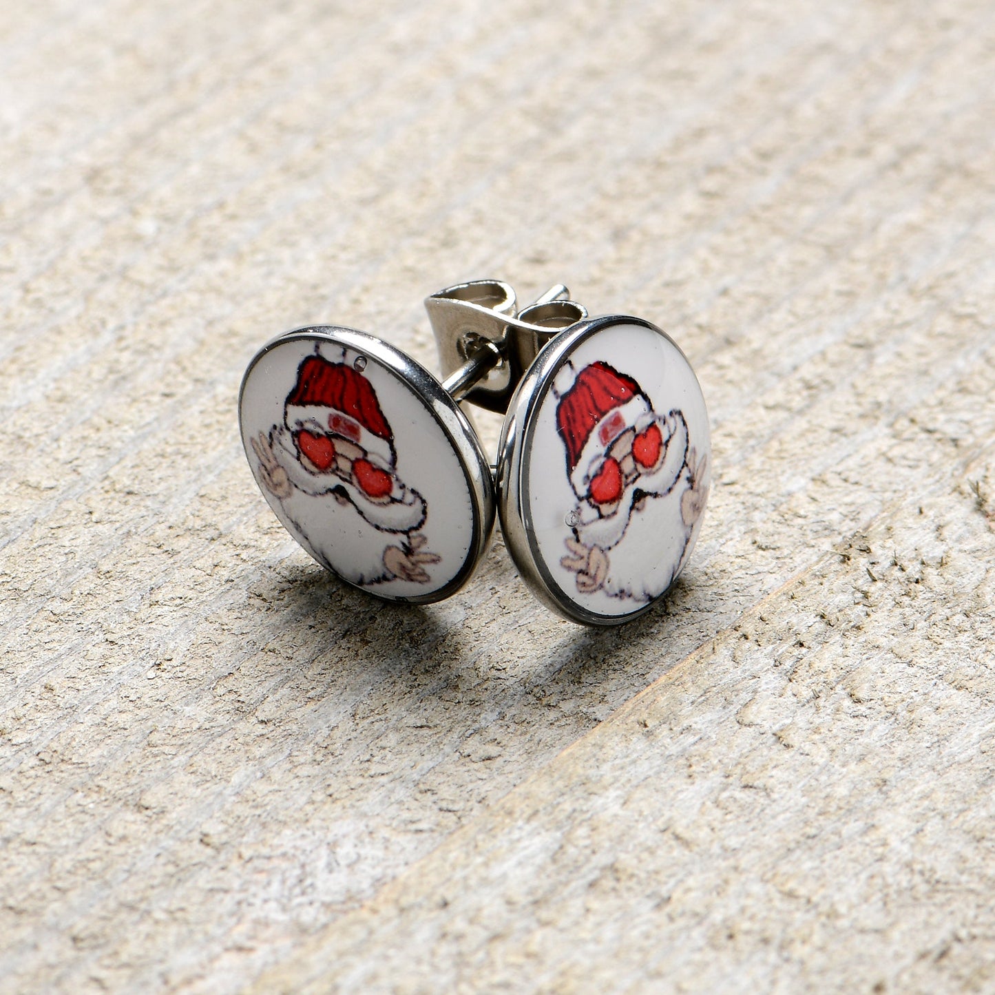Christmas Peace Love Santa Stud Earrings by Onyx O
