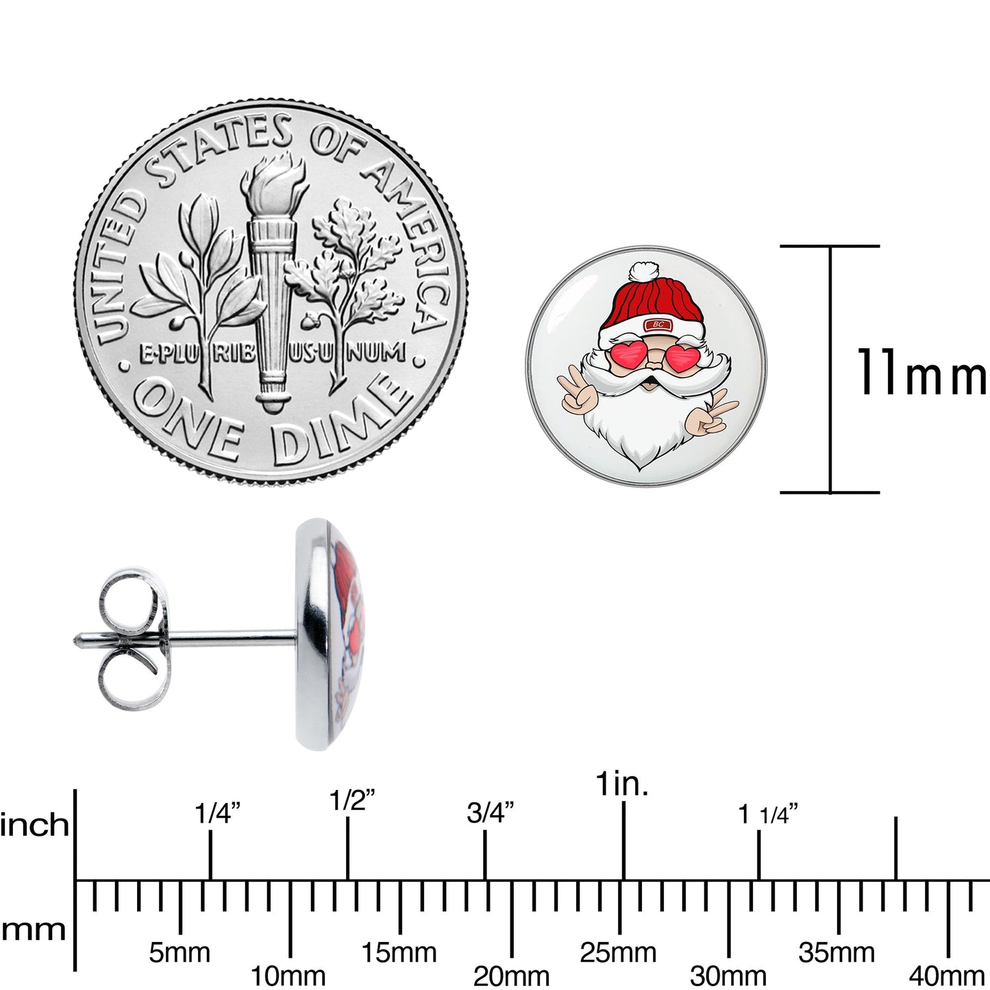 Christmas Peace Love Santa Stud Earrings by Onyx O