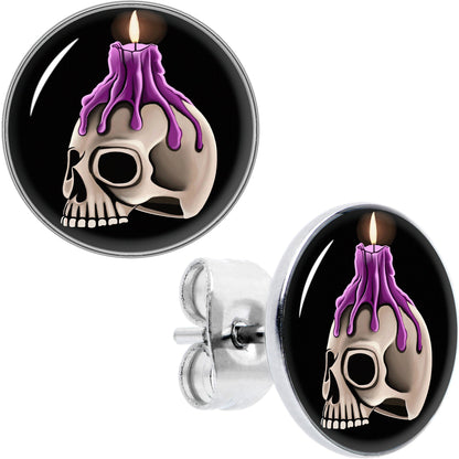 Burning Skull Candle Stud Earrings by Onyx O