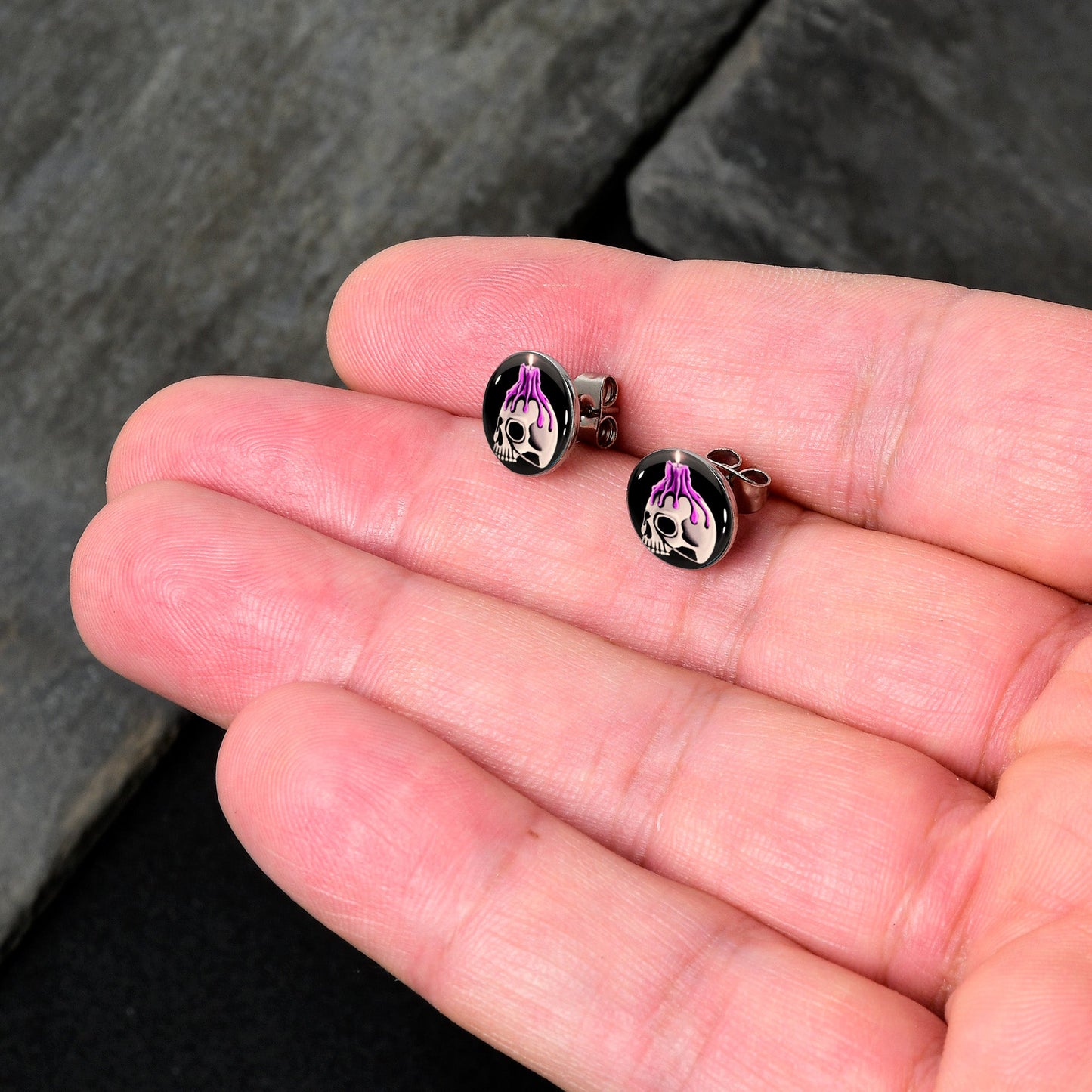 Burning Skull Candle Stud Earrings by Onyx O