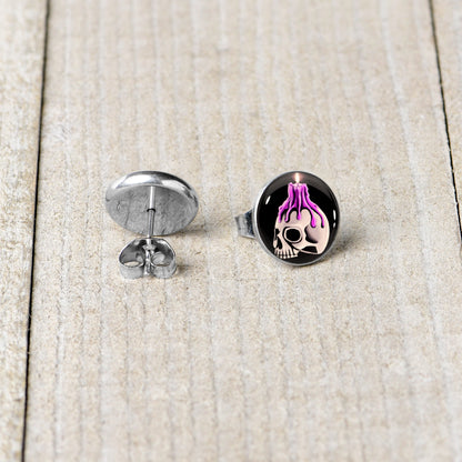 Burning Skull Candle Stud Earrings by Onyx O
