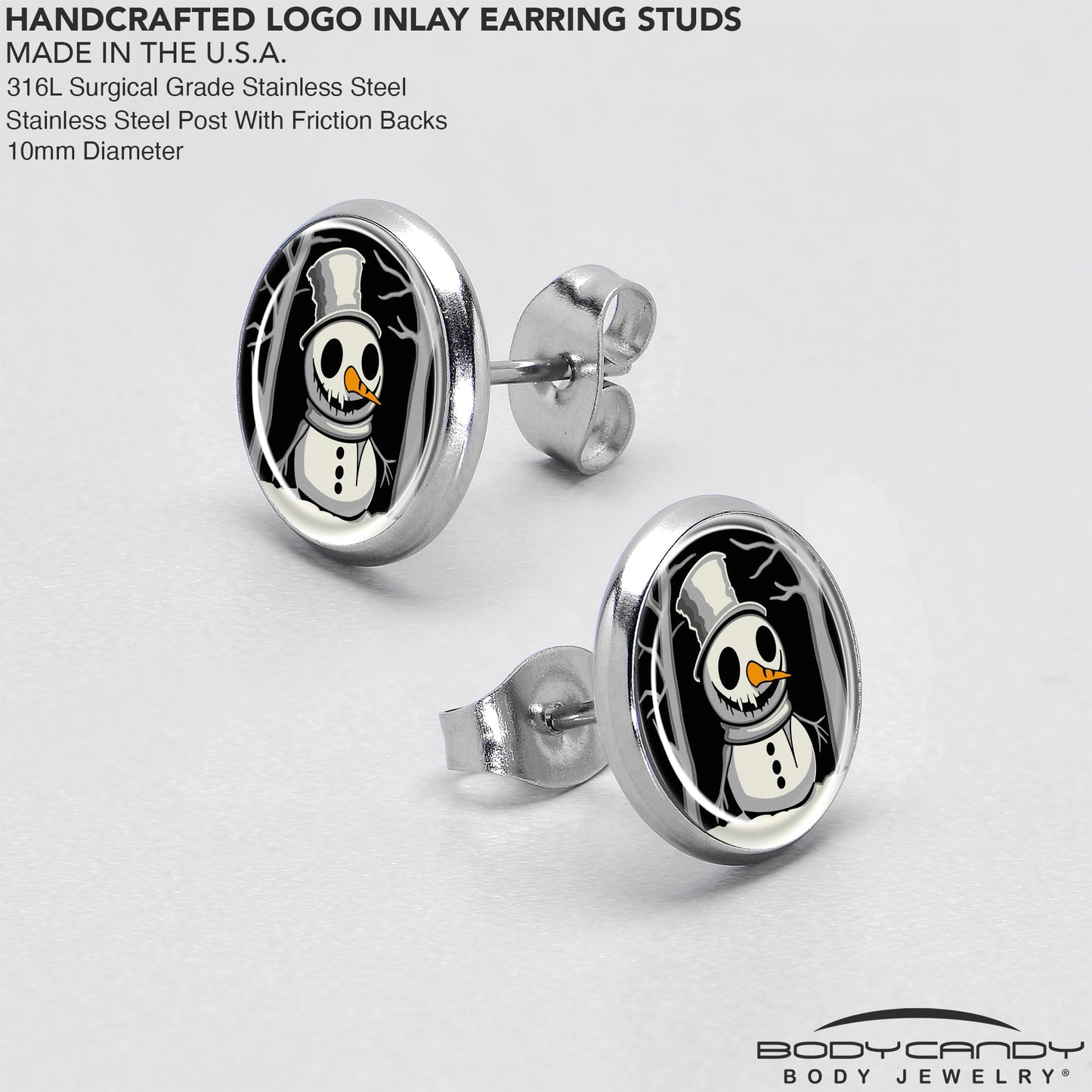 Christmas Holiday Spooky Snowman Stud Earrings by Onyx O