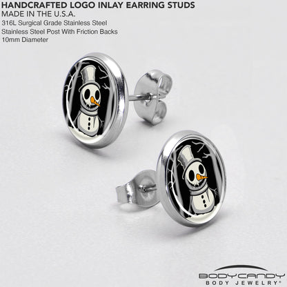Christmas Holiday Spooky Snowman Stud Earrings by Onyx O