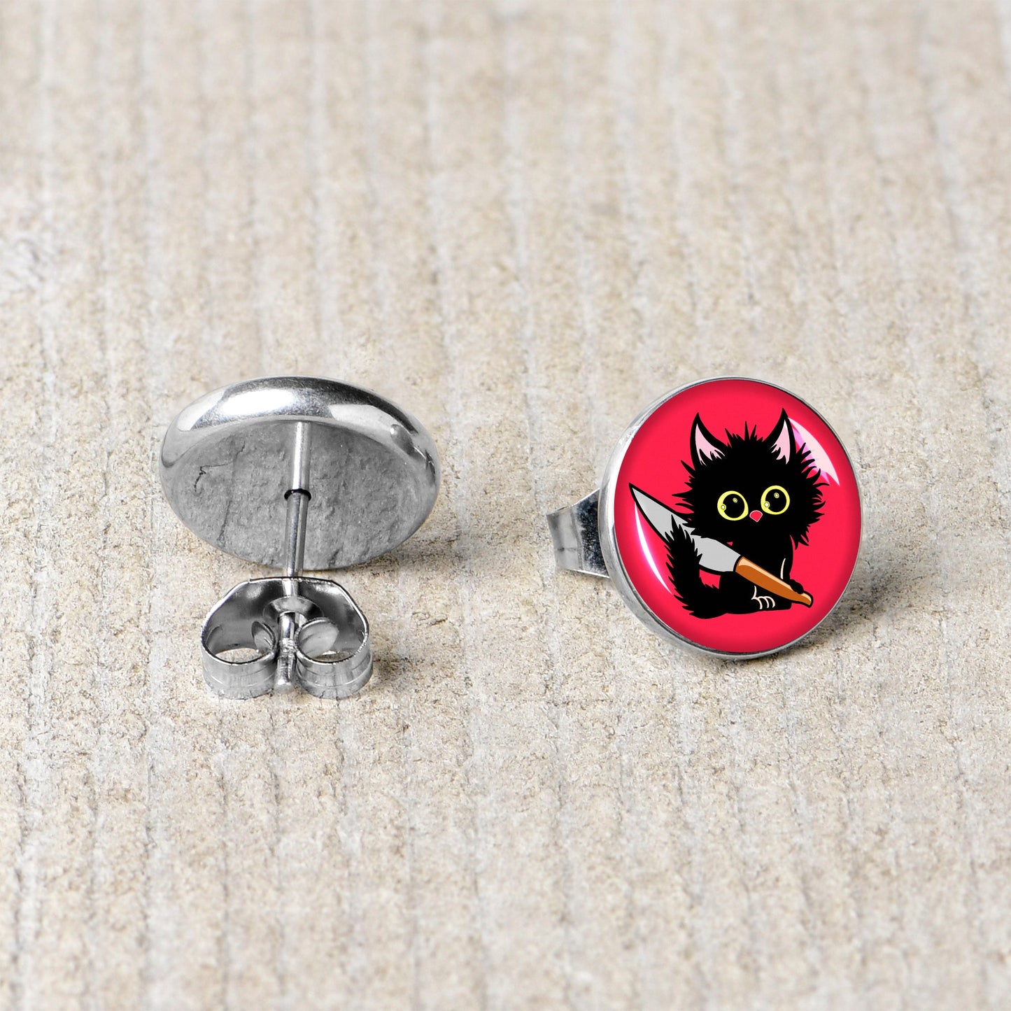 Stabby Cat Stud Earrings by Onyx O