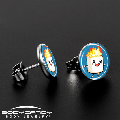 Burning Marshmallow Stud Earrings by Onyx O