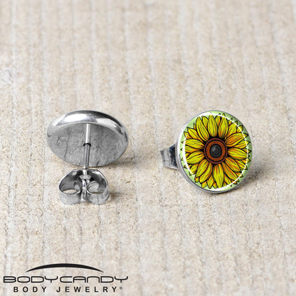 Blossom Creation Yellow Sunflower Stud Earrings by Onyx O