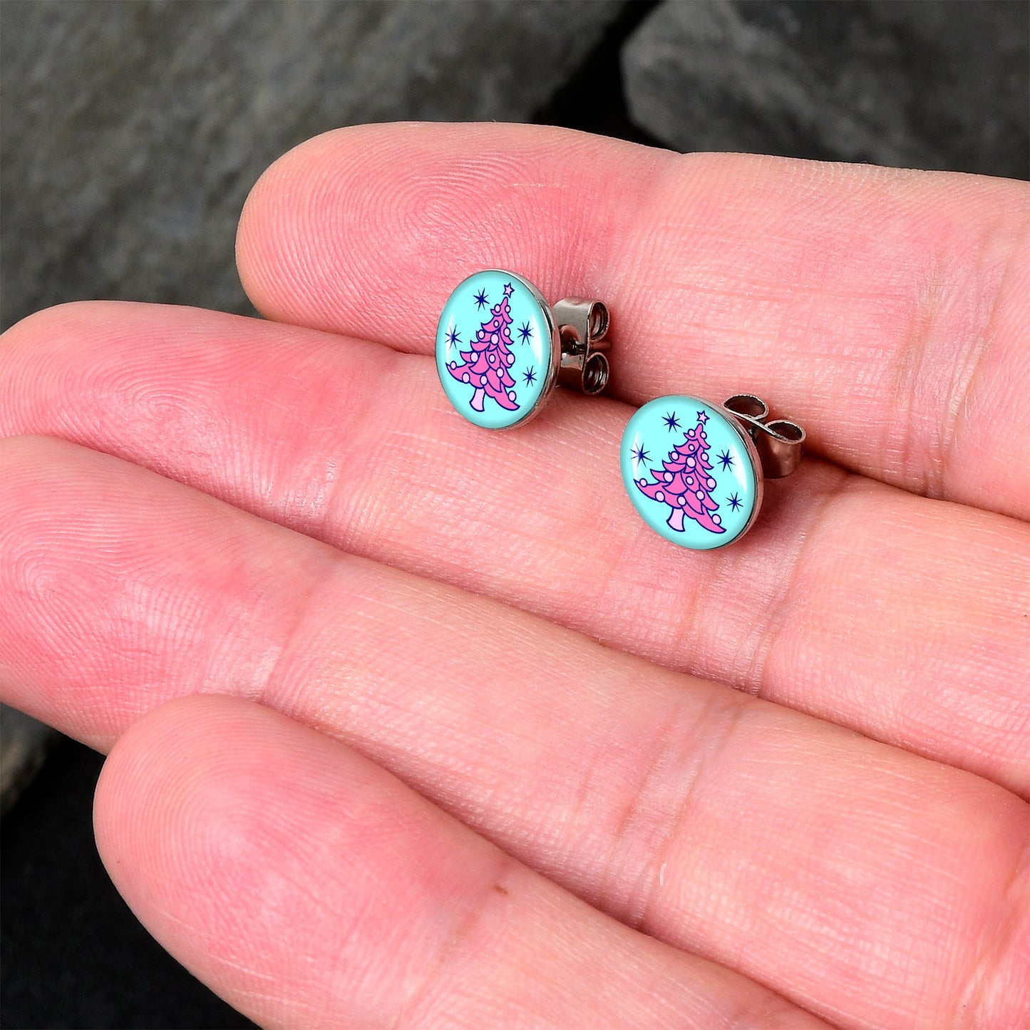 Pastel Christmas Tree Holiday Stud Earrings by Onyx O