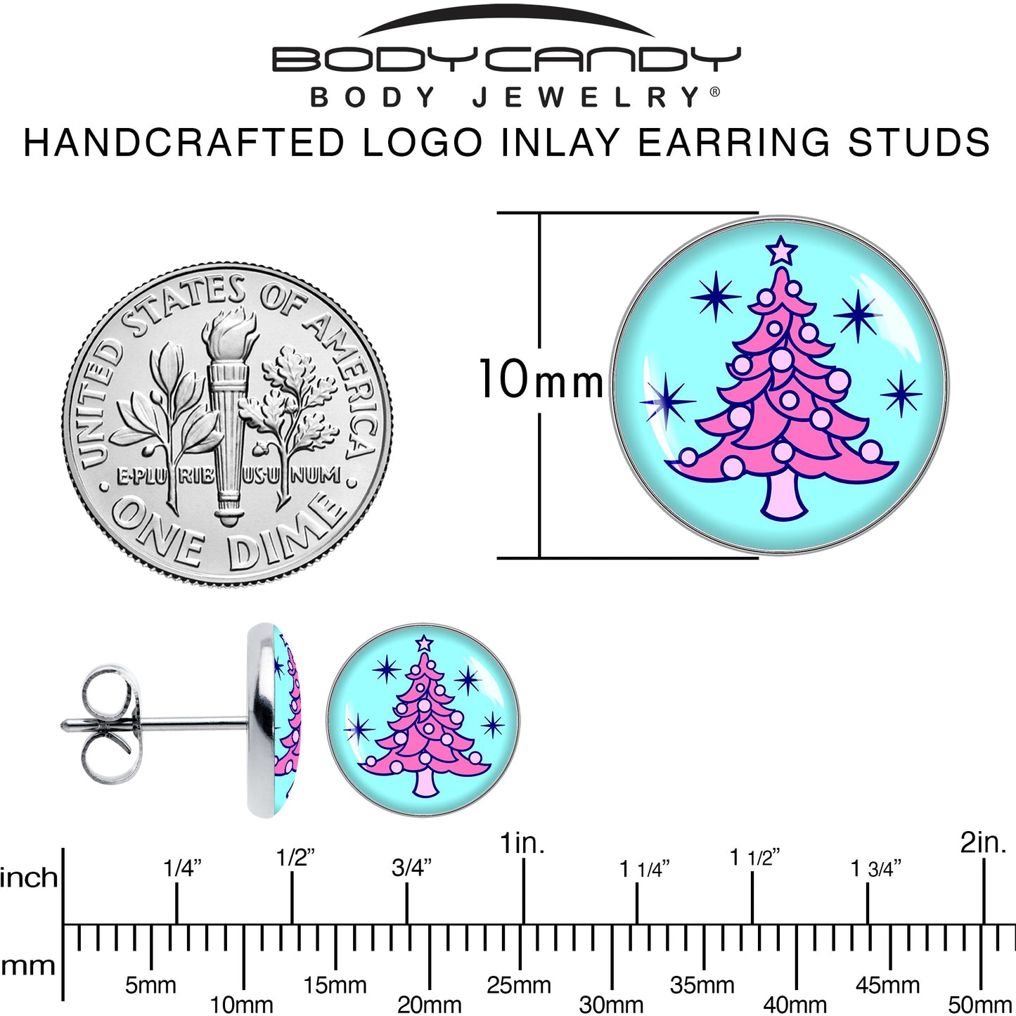 Pastel Christmas Tree Holiday Stud Earrings by Onyx O