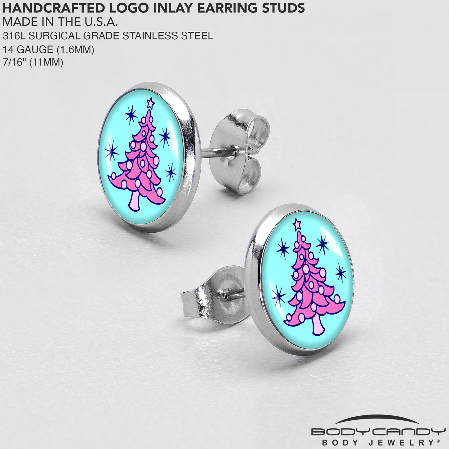 Pastel Christmas Tree Holiday Stud Earrings by Onyx O