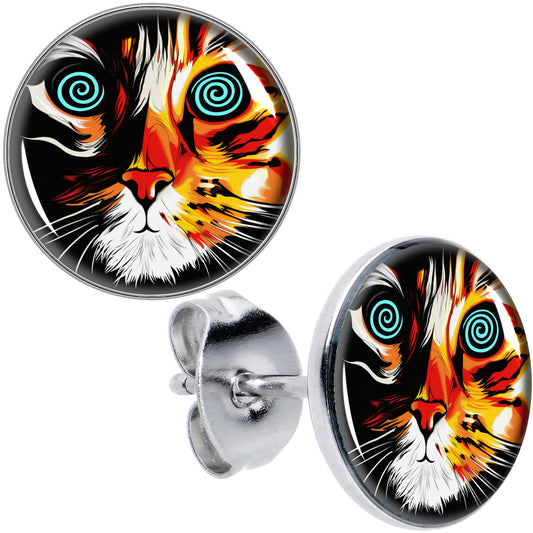 Colorful Trippy Cat Stud Earrings by Onyx O