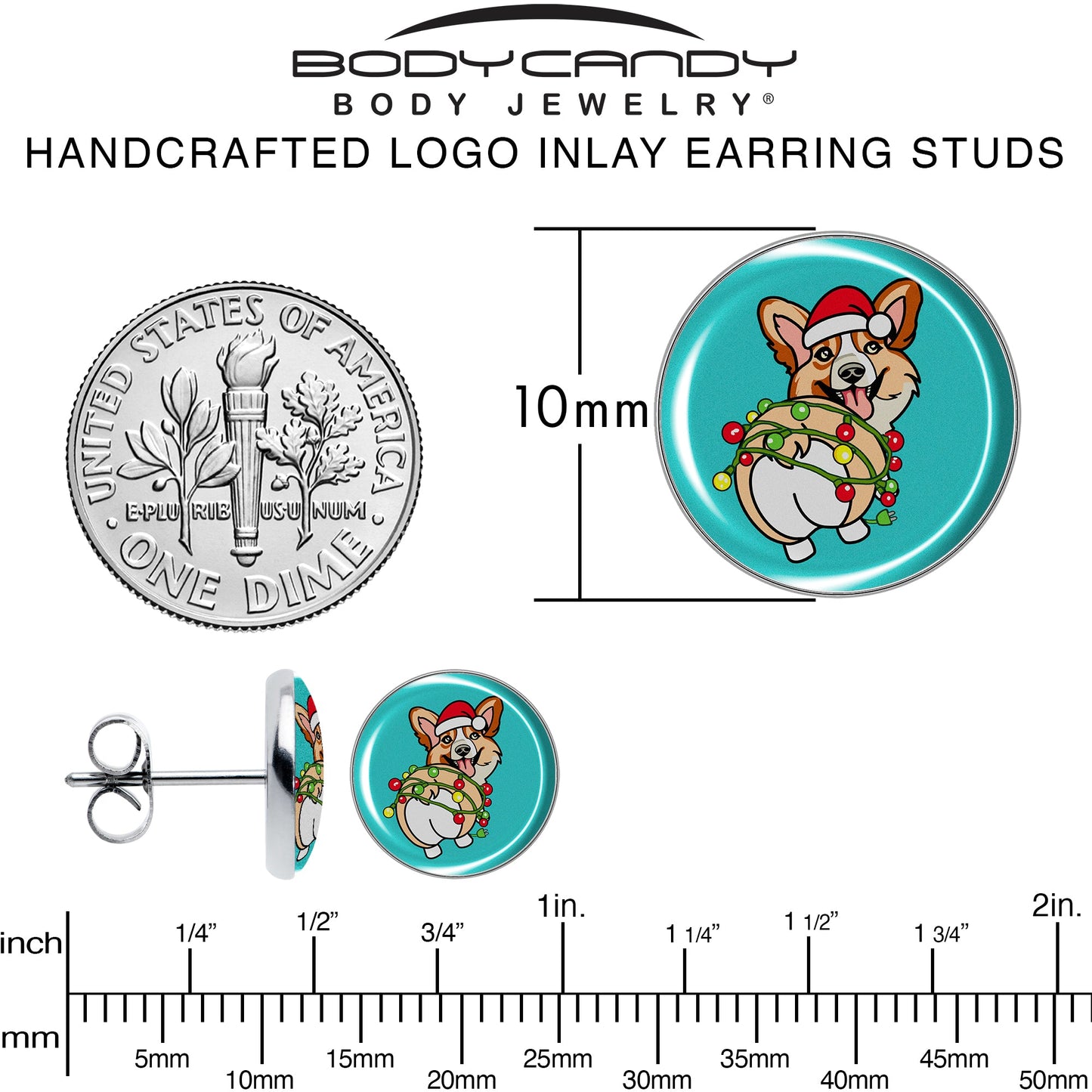 Christmas Holiday Lights Corgi Dog Stud Earrings by Onyx O